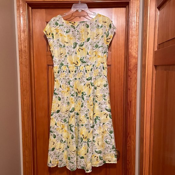 Coldwater Creek Short Sleeve Yellow Floral Embellished Dress 12 - Picture 4 of 8